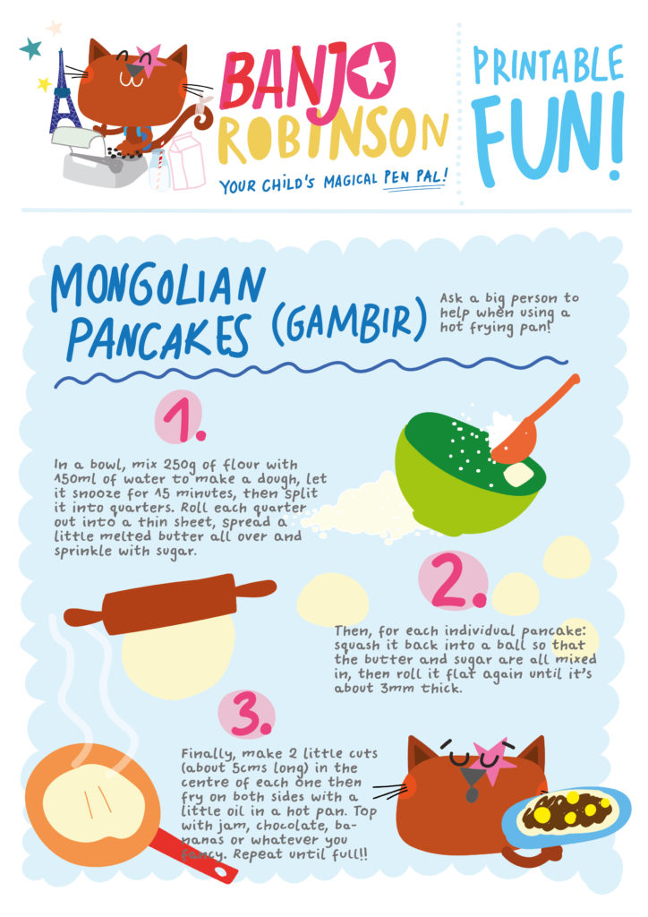 Printable pancakes recipe from Mongolia.