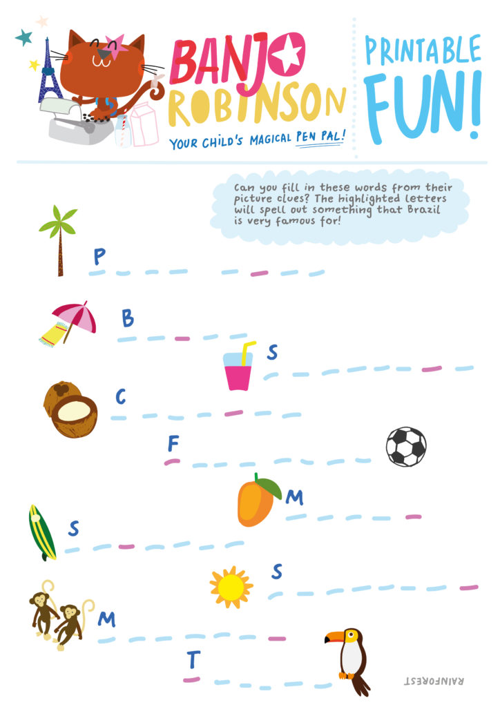 Banjo Robinson picture word activity printable