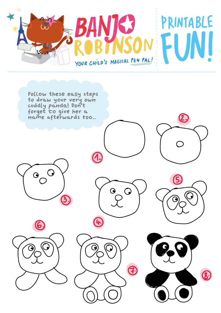 Banjo Robinson panda illustration guide printable.